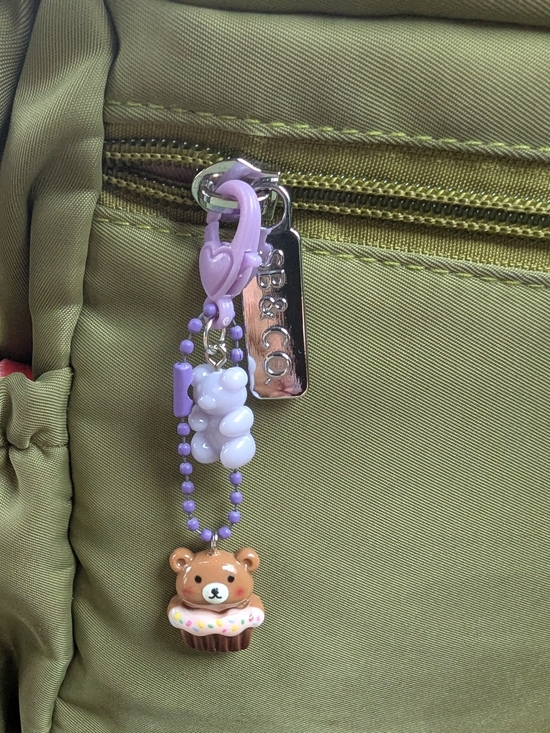 Handmade Accessories - Cute Bear Cupcake Bag Zipper Charm Keychain | Lavender Backpack Purse Novelty